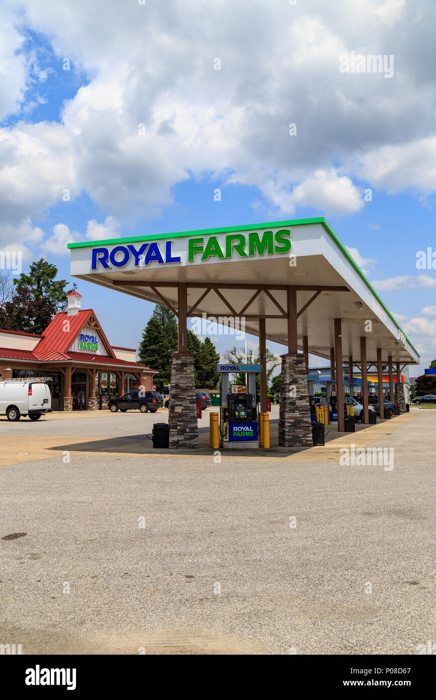 Wrightsville, PA, USA June 7, 2018 The fuel pumps at a Royal Farms