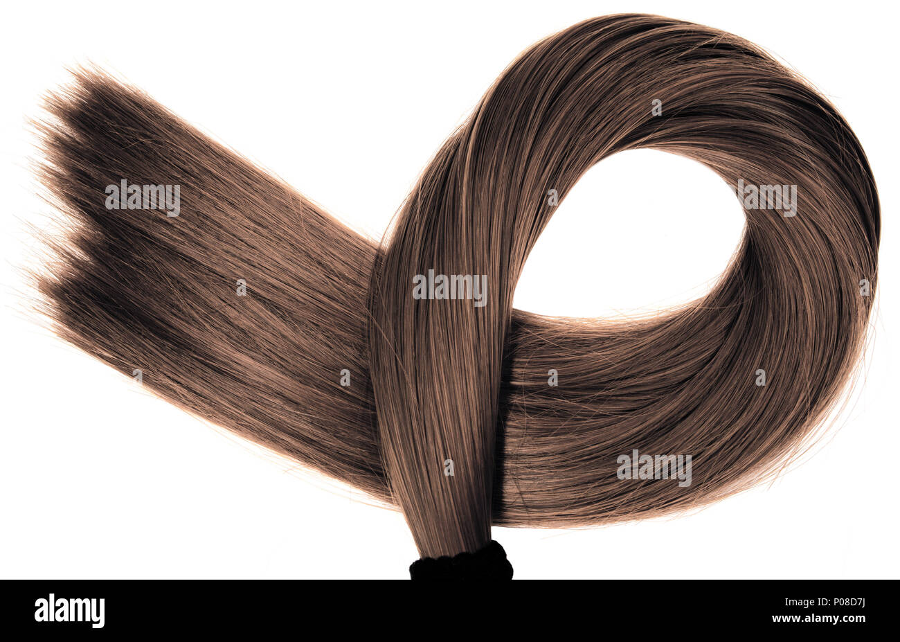 long healthy straight brown hair ponytail on white background Stock Photo