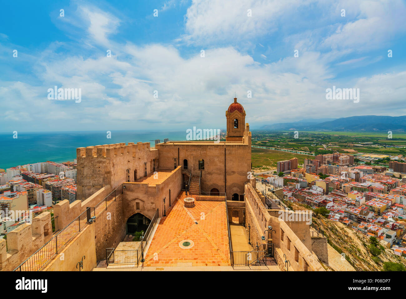 View of the castle in the city of Cullera on a cloudy day. District of Valencia. Spain Stock Photo