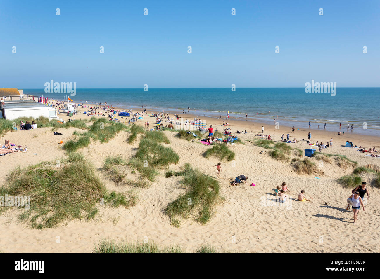 Sand dunes at Camber Sands Beach, Camber, East Sussex, England, United Kingdom Stock Photo