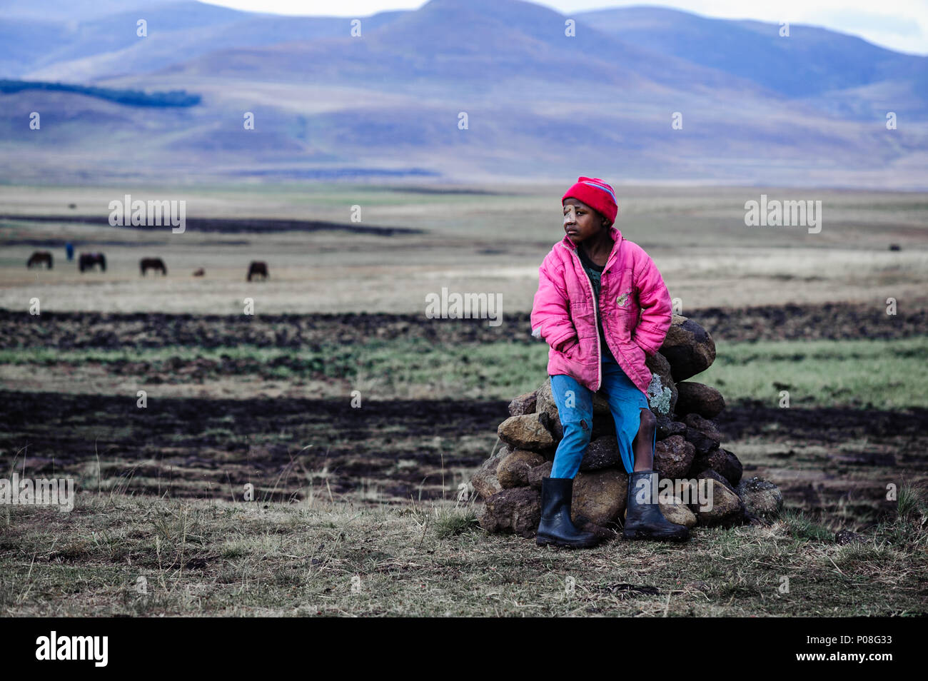 A young girl near Semonkong, Lesotho, Stock Photo