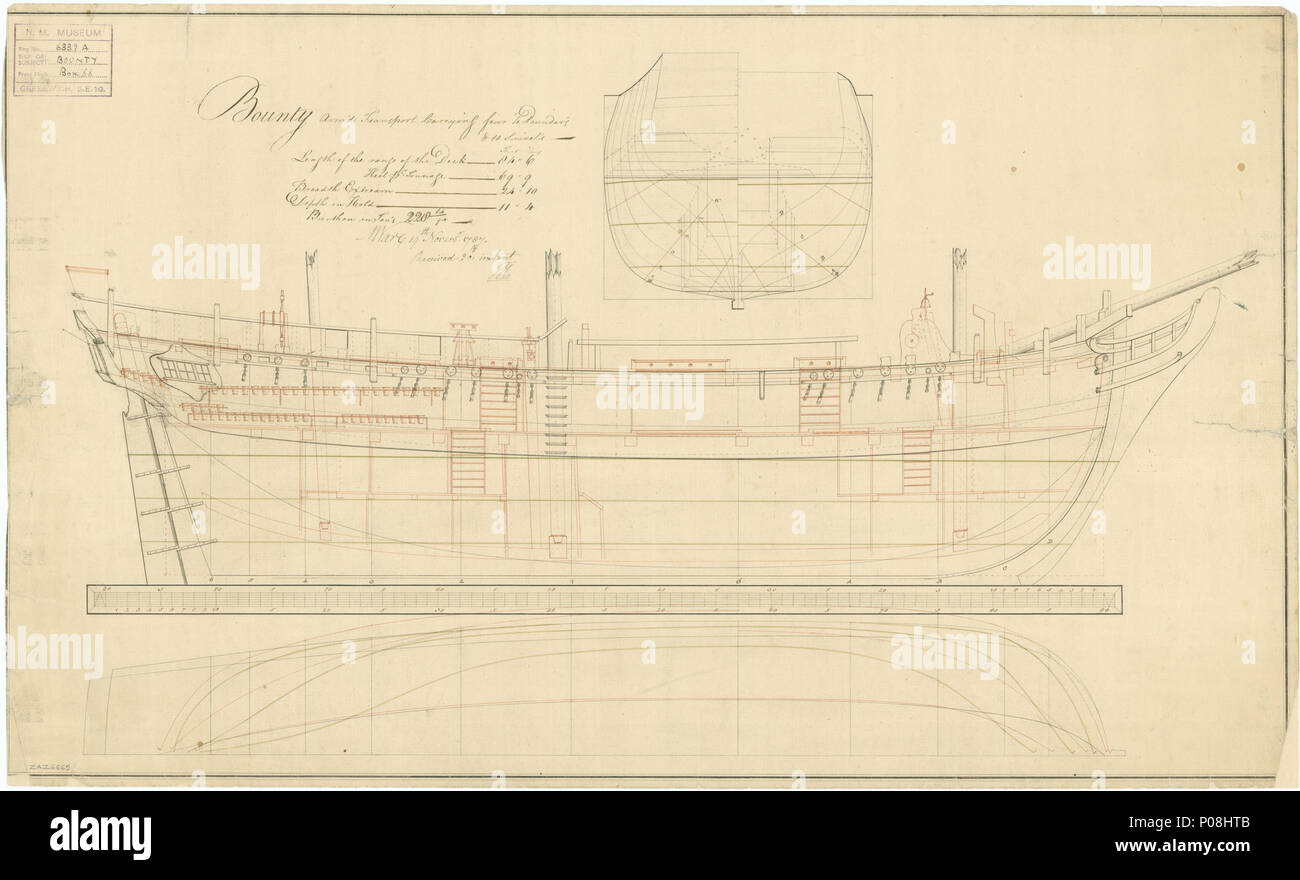 . English Admiralty Sheer Draught Ship Plans HMS Bounty lines & profile 267 Admiralty Sheer