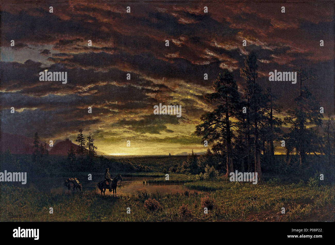 .  Español: Atardecer en la pradera English: Evening on the Prairie . circa 1870 273 Albert Bierstadt - Evening on the Prairie Stock Photo