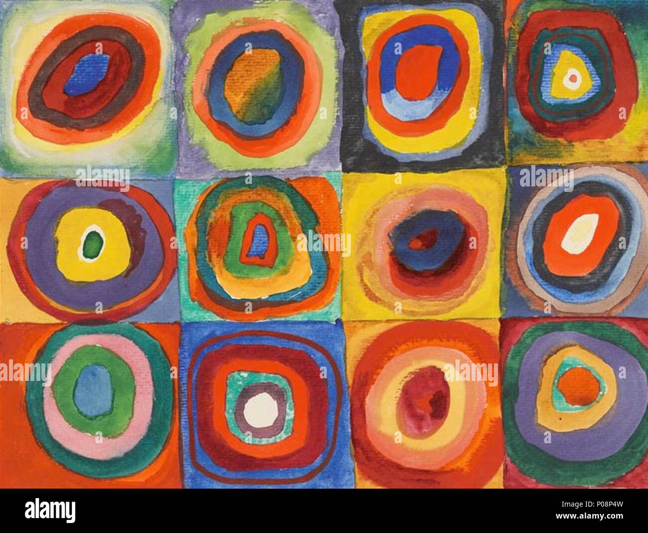 .  English: Color Study, Squares with Concentric Circles, sm, Munich, Stadtische Galerie in Lenbach, Germany  . Color Study – Squares with Concentric Circles . 1913 103 Vassily Kandinsky, 1913 - Color Study, Squares with Concentric Circles Stock Photo