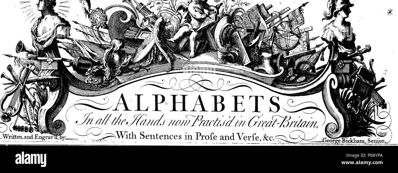 . English: Fleuron from book: Alphabets in all the hands now practis'd in Great-Britain, with sentences in prose and verse, &c. Written, and engrav'd, by George Bickham, senior. 281 Alphabets in all the hands now practis'd in Great-Britain, with sentences in prose and verse, etc Fleuron T087535-1 Stock Photo