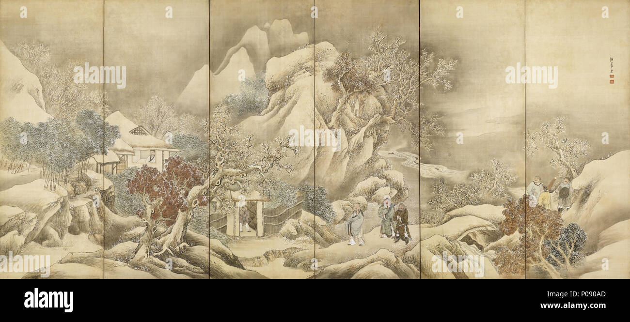 English Liu Bei Visited Zhuge Liang In His Hermitage Three Times Folding Screen By Yosa Buson Nomura Art Museum Kyoto Kyoto Japan 日本語 絖本著色草廬三顧 蕭何追韓信図 与謝蕪村筆 C18 Yosa Buson 1716 1784 14