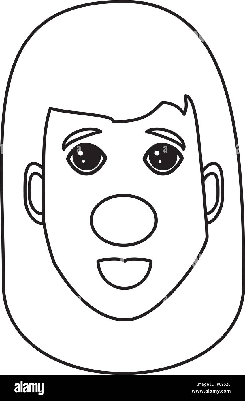 Woman face with red nose icon over white background, vector