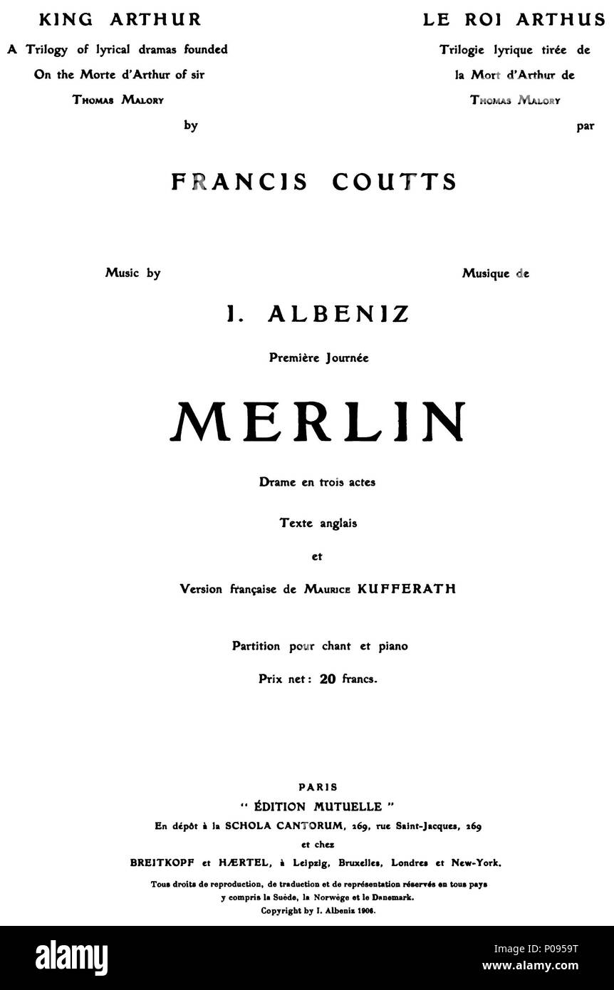 276 Albéniz - Merlin - title page of the piano score - Paris 1906 Stock  Photo - Alamy