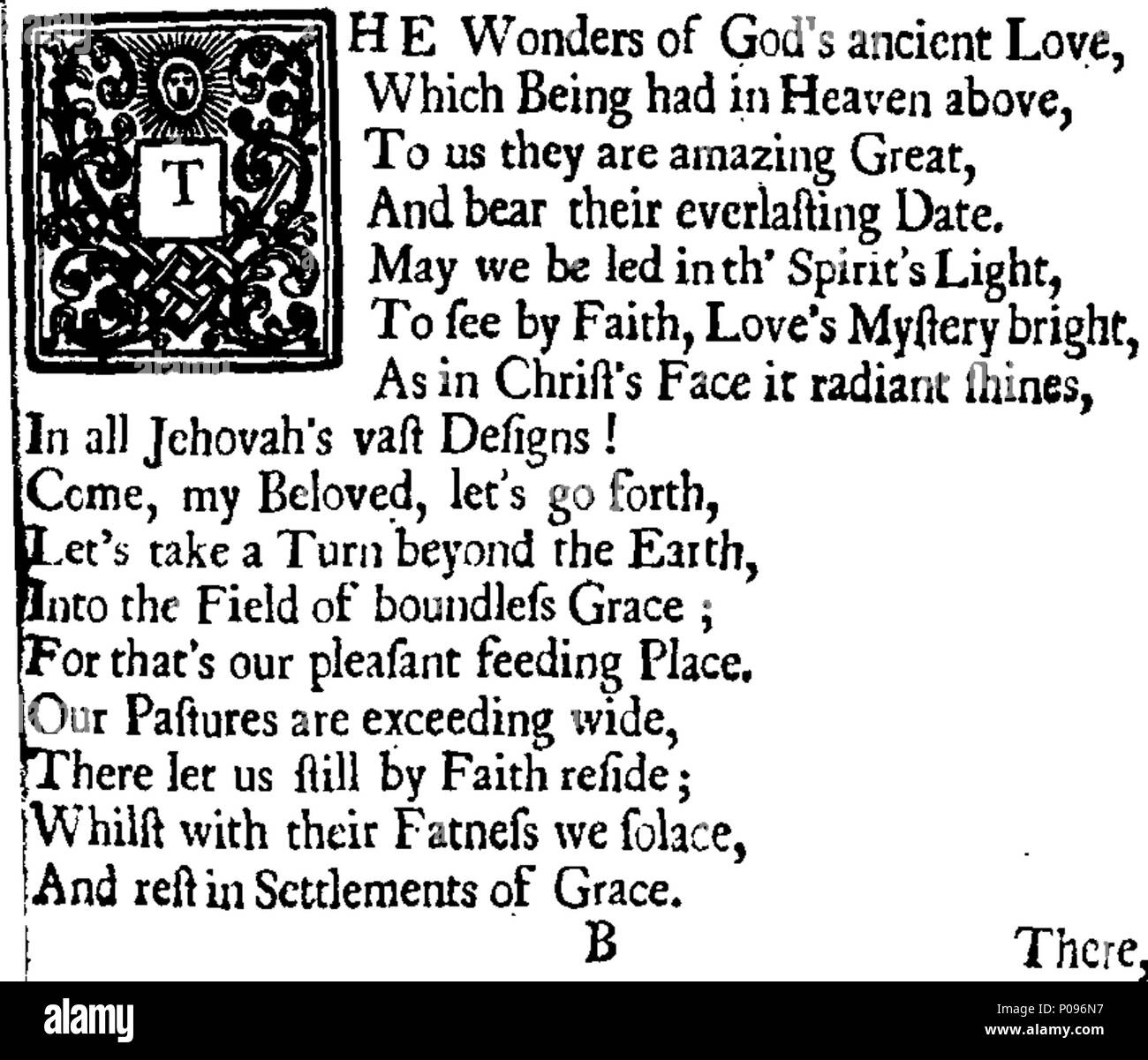 . English: Fleuron from book: A narration of the wonders of grace. In verse. Divided into six parts. I. Of Christ the Mediator, as set up from Everlasting in all the Glory of Headship. II. Of God's Election and Covenant Transactions concerning a Remnant in his Son. III. Of Christ's Incarnation and Redemption. IV. Of the Work of the Spirit, respecting the Church in general, throughout the New Testament Dispensation, from Christ's Ascension, to his second Coming. V. Of Christ's glorious Appearing and Kingdom. VI. Of Gog and Magog; together with the last Judgment. To which is added, a poem on the Stock Photo