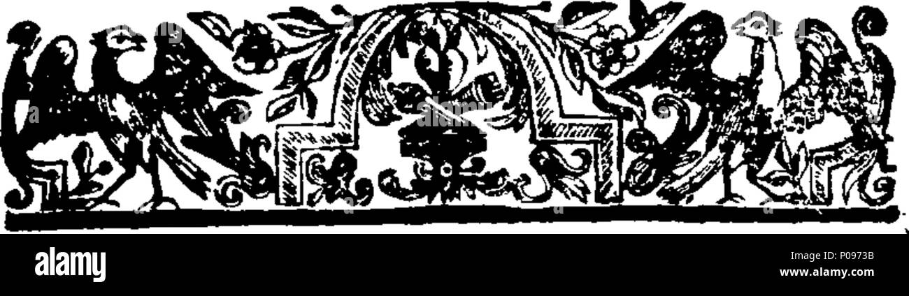 . English: Fleuron from book: A narrative of the dangers and distresses which befel Isaac Morris, and seven more of the crew, belonging to The Wager store-ship, which attended Commodore Anson, in his voyage to the South Sea: Containing An Account of their Adventures, after they were left by Bulkeley and Cummins, on an uninhabited Part of Patagonia, in South America; where they remained about Fifteen Months, 'till they were seized by a Party of Indians, and carried above a Thousand Miles into the Inland Country, with whom they resided upwards of Sixteen Months: After which they were carried to  Stock Photo