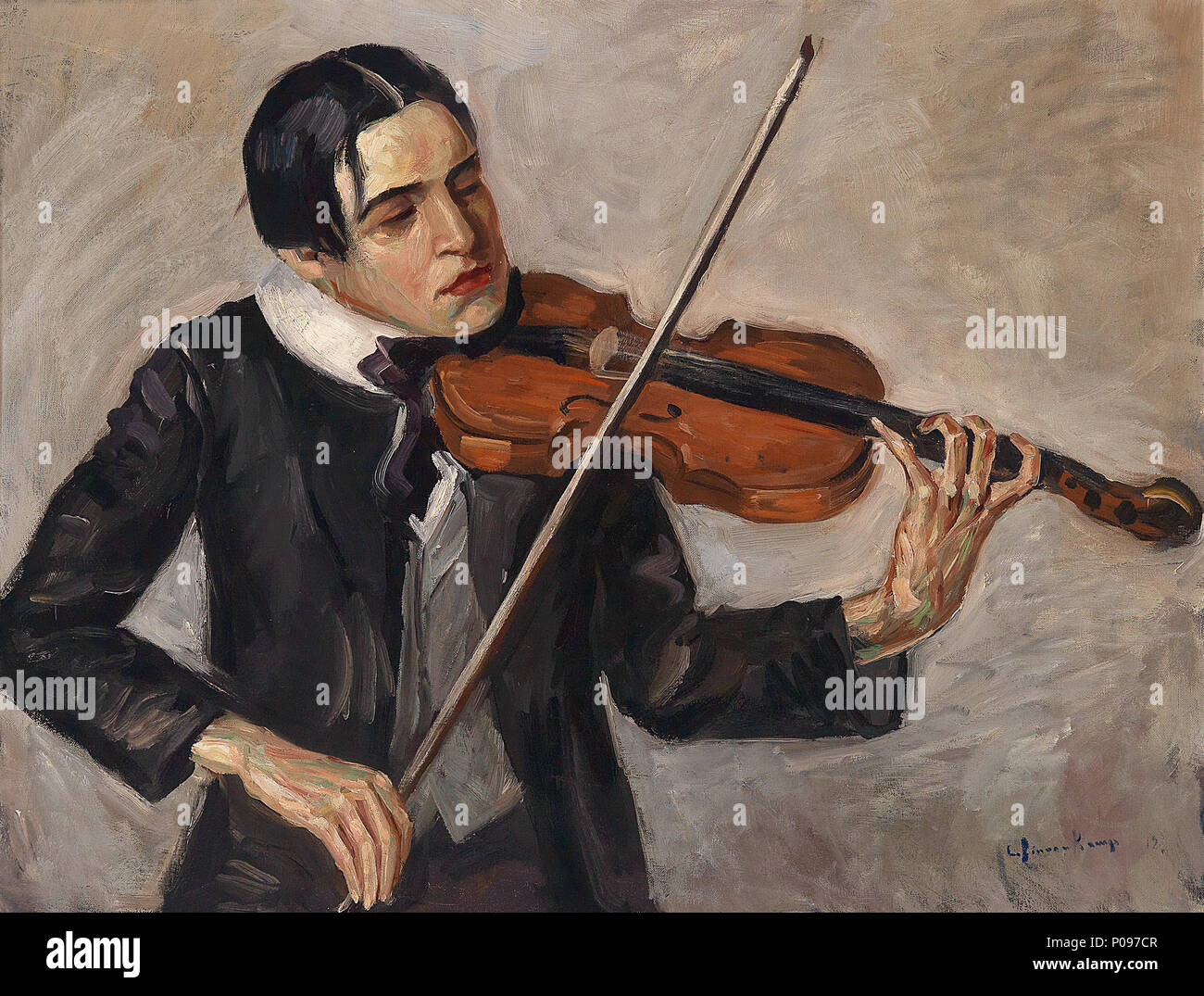 . Der Geigenspieler, undeutlich signiert (Kamps? 12), Öl auf Leinwand, 70 x 80 cm  . 1912. Anonymous 26 Der Geigenspieler c1900 Stock Photo