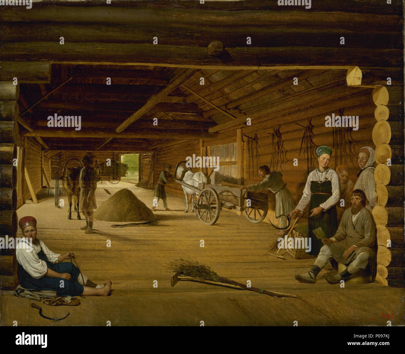 .  ???????: ????? Threshing Barn . (1822 - 1823) 278 Alexei Venetsianov - Threshing Barn - Google Art Project Stock Photo