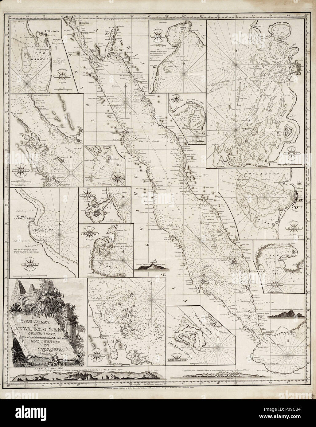 English A New Chart Of The Red Sea Drawn From The Latest Astronomical Observations And Surveys By J W Norie Hydrographer C Edition New Edition 1838 Single Sheet Engr Scale Ca 1 3 000 000 Cartographic