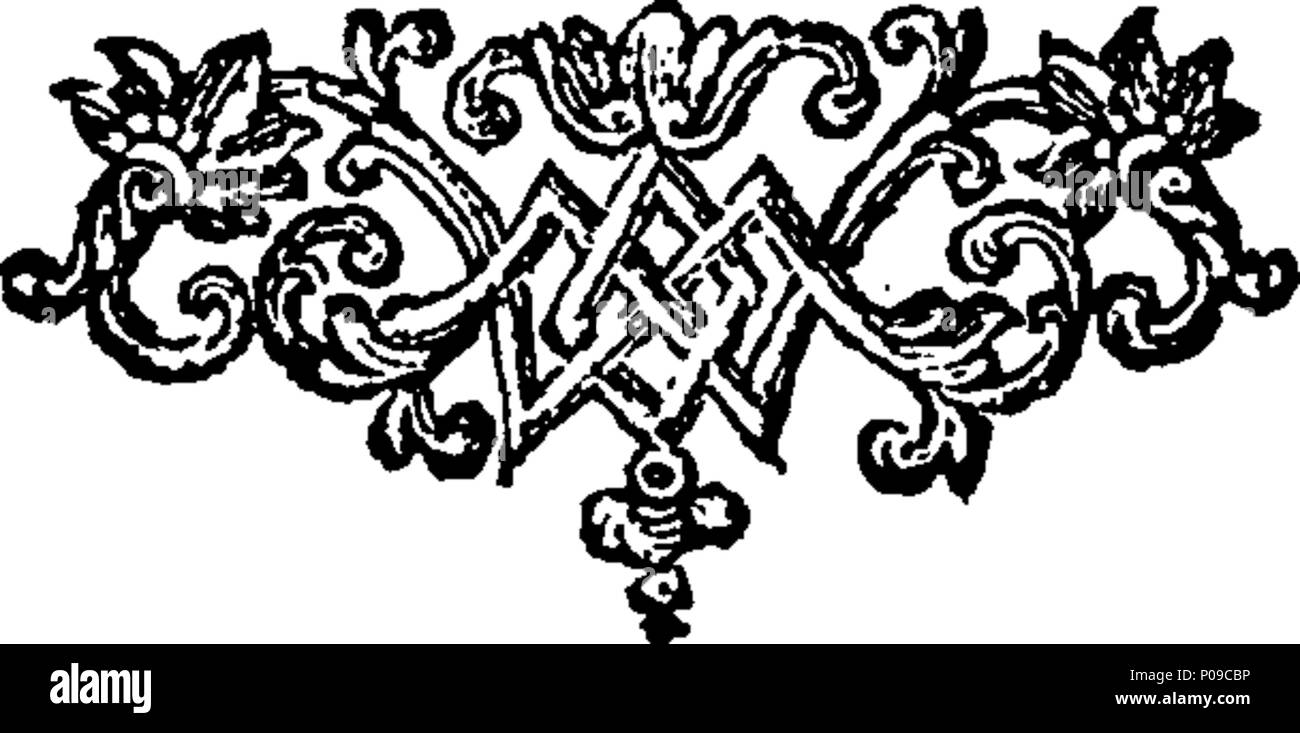 . English: Fleuron from book: A new chronological abridgement of the history of France, Containing The Publick Transactions of that kingdom, from Clovis to Lewis XIV. their wars, battles, sieges, &c. their laws, manners, customs, &c. Written in French by M. Henault, President of the Court of Inquests and Requests in the Parliament of Paris; and translated into English, with additional notes, relative chiefly to the History of England, by Mr. Nugent, from the fifth edition, corrected and improved by the author. ... 145 A new chronological abridgement of the history of France, Containing The Pub Stock Photo