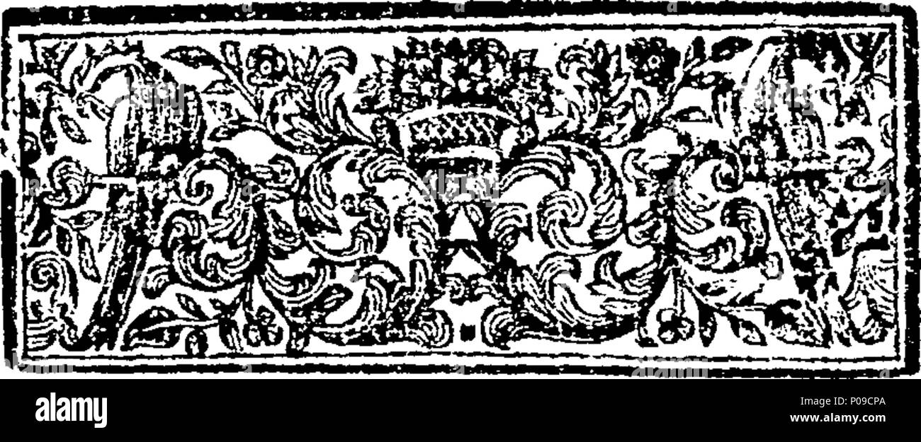 . English: Fleuron from book: A new compendious treatise of farriery. Wherein are set forth in a plain, familiar, and natural manner, the disorders incident to horses, and their respective cures; Together With Some interesting Observations on Bleeding, Purging, Exercise, &c. And A certain Prescription for the Cholick. By John Wood, Late Farrier to the King of Sardinia; but now at Cheshunt in Hertfordshire. 145 A new compendious treatise of farriery Fleuron T117139-39 Stock Photo