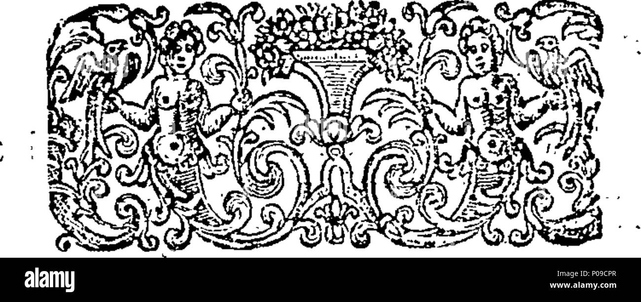 . English: Fleuron from book: A new compendious treatise of farriery. Wherein are set forth in a plain, familiar, and natural manner, the disorders incident to horses, and their respective cures; Together With Some interesting Observations on Bleeding, Purging, Exercise, &c. And A certain Prescription for the Cholick. By John Wood, Late Farrier to the King of Sardinia; but now at Cheshunt in Hertfordshire. 145 A new compendious treatise of farriery Fleuron T117139-8 Stock Photo