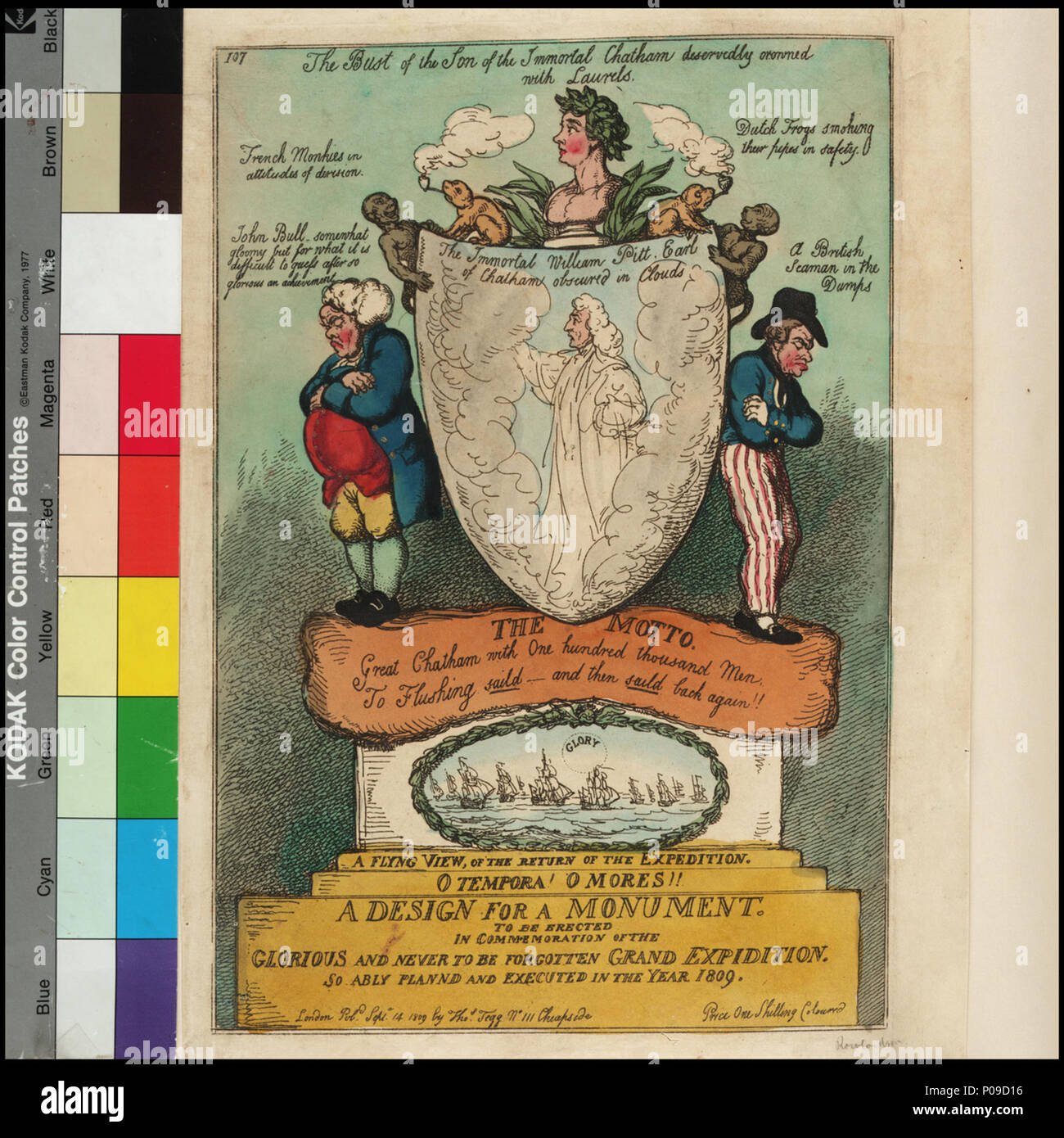 .  English: A Design for a Monument To be erected in commemoration of the... Grand Expidition... 1809 (caricature) (Flushing) Hand-coloured.; Plate No.107.; No.92. Bound in album PAG8512 with prints PAG8513-PAG8647; PAG8649- PAG8666.  . 14 September 1809. Rowlandson, Thomas (engraver); Thomas Tegg (publisher) (publisher) 88 A Design for a Monument To be erected in commemoration of the - Grand Expidition - 1809 (caricature) (Flushing) RMG PX8604 Stock Photo