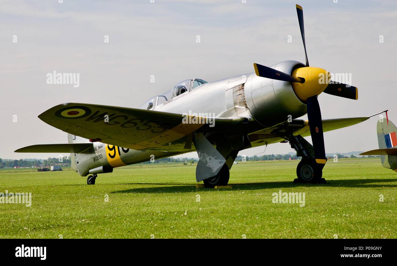 Hawker Sea Fury T.20 (WG655) on the flightline at Duxford Air Festival on the 27 May 2018 Stock Photo