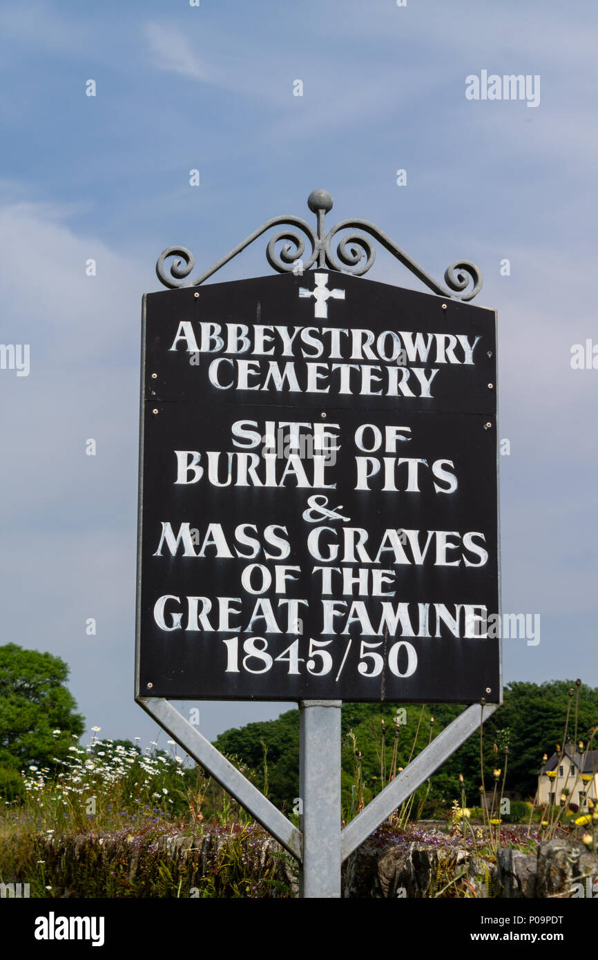 Irish famine burial site with commemorative plaques at abbeystrewry cemetery skibbereen, Ireland. Stock Photo