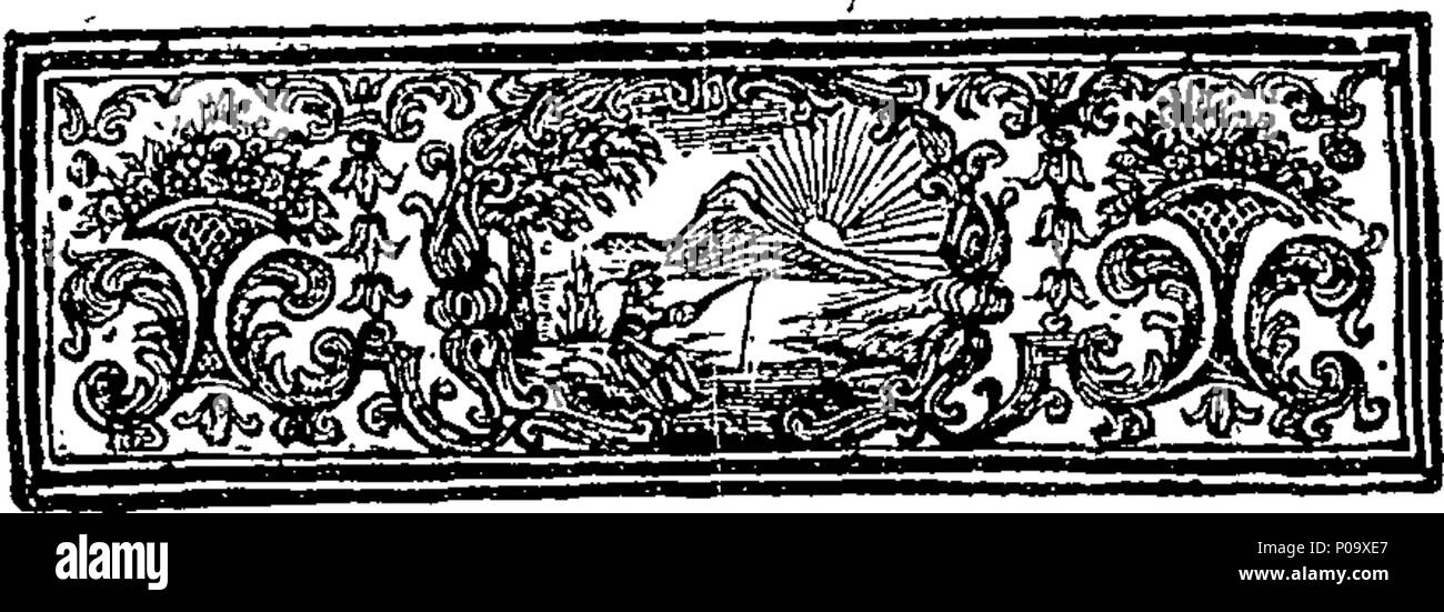 . English: Fleuron from book: An account of the fish-pool: consisting of a description of the vessel so call'd, lately invented and built for the importation of fish alive, and in good Health, from Parts however distant. A Proof of the Imperfection of the Well-Boat hitherto used in the Fishing Trade. The true Reasons why Ships become stiff or crank in Sailing; with other Improvements, very useful to all Persons concern'd in Trade and Navigation. Likewise, a description of the carriage intended for the conveyance of fish by land, in the same good Condition as in the Fish-Pool by Sea. By Sir Ric Stock Photo