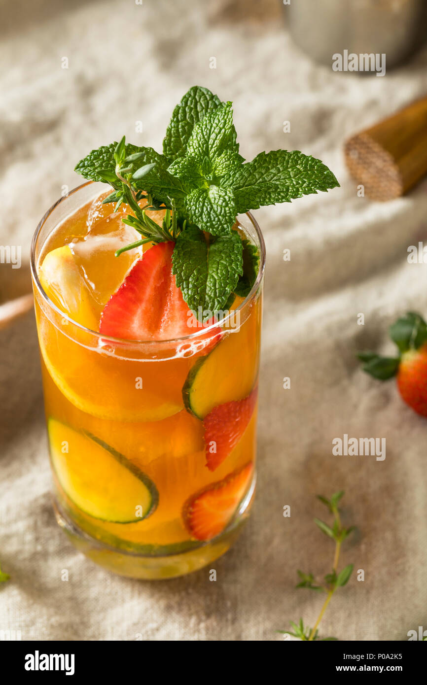Sweet Refreshing Pimms Cup Cocktail with Fruit and Mint Stock Photo Alamy