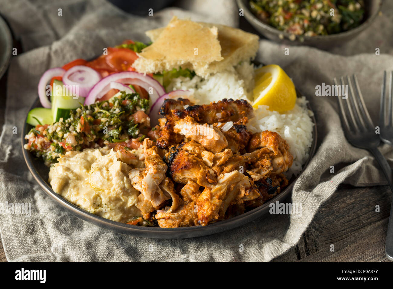 Homemade Doner Kebab Plate with Hummus Rice and Pita Stock Photo Alamy