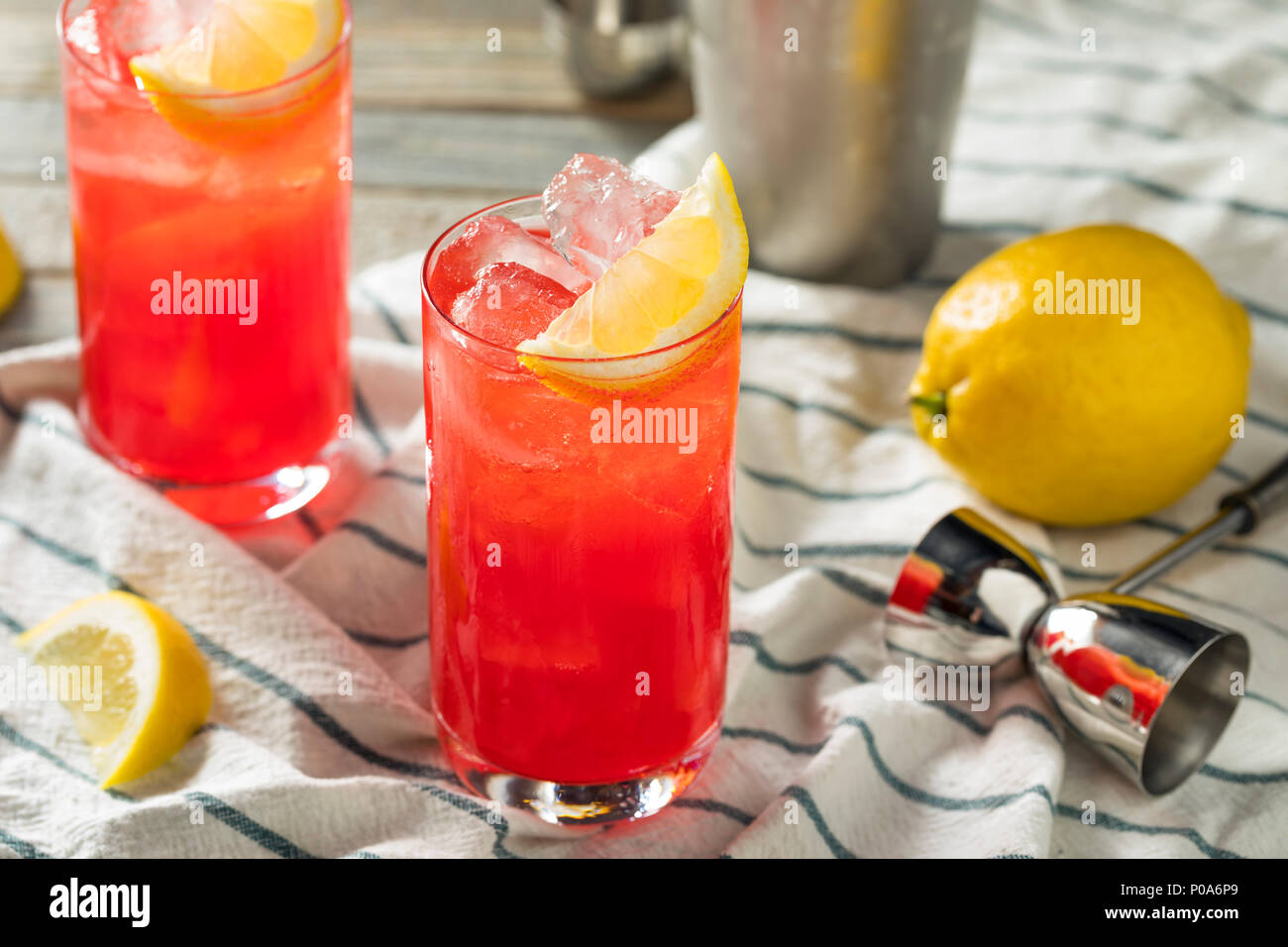 Homemade Sloe Gin Fizz with Lemon Juice Stock Photo Alamy
