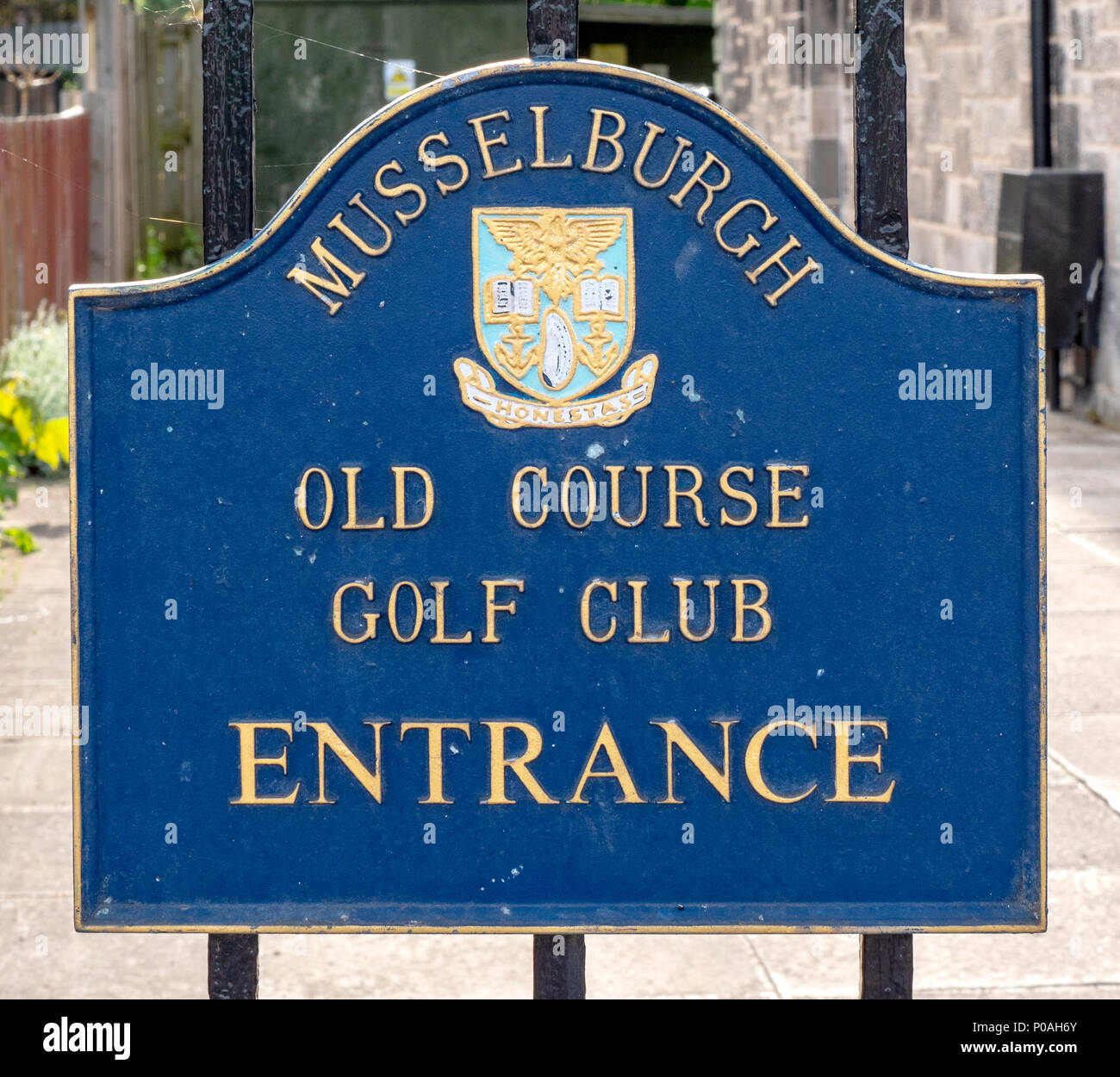 Sign at The Old Golf Course in Musselburgh, East Lothian, Scotland, one of the oldest golf courses in the world. Stock Photo