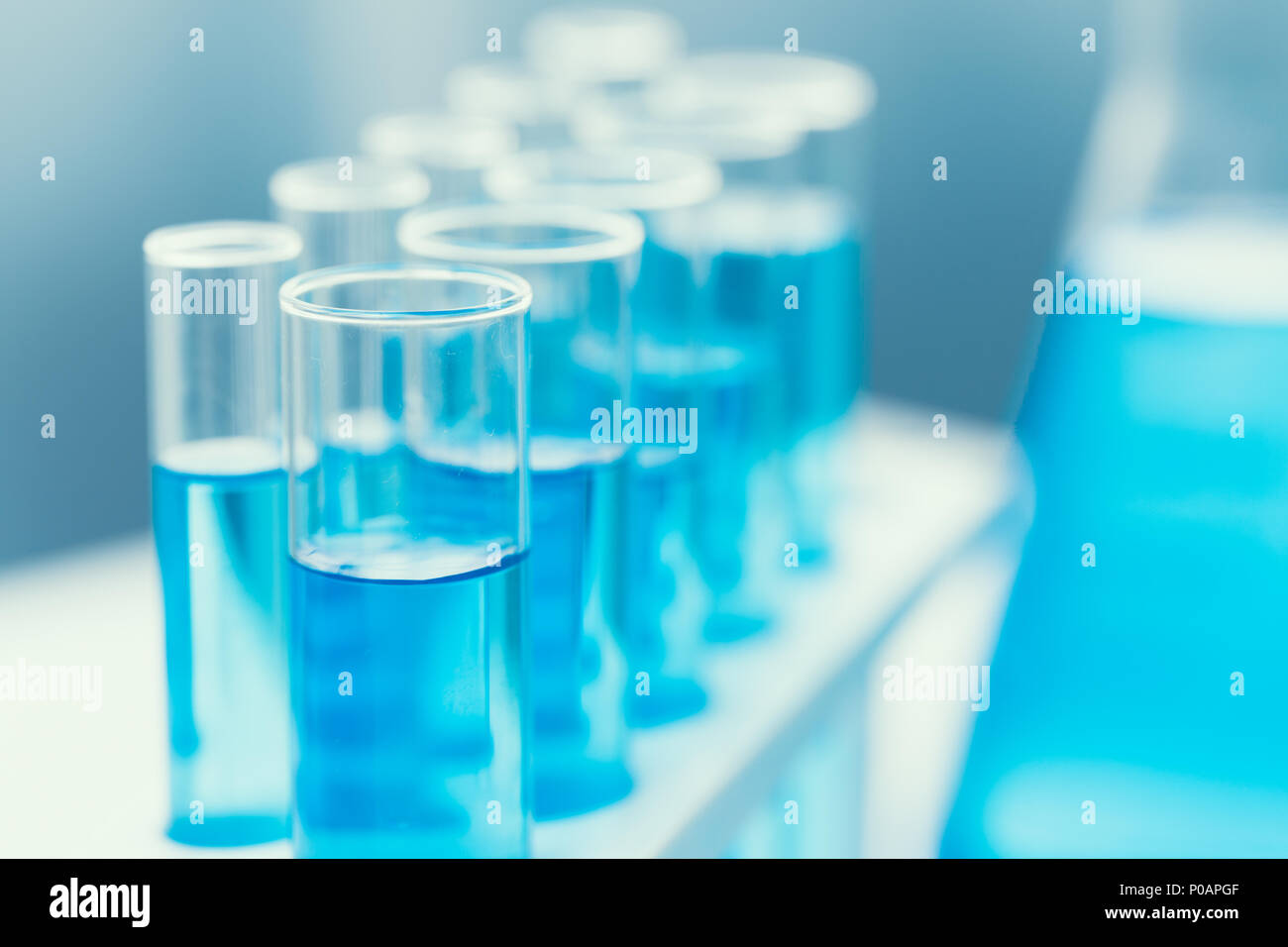 Science Chemical in glass tube blue color in research lab for sci