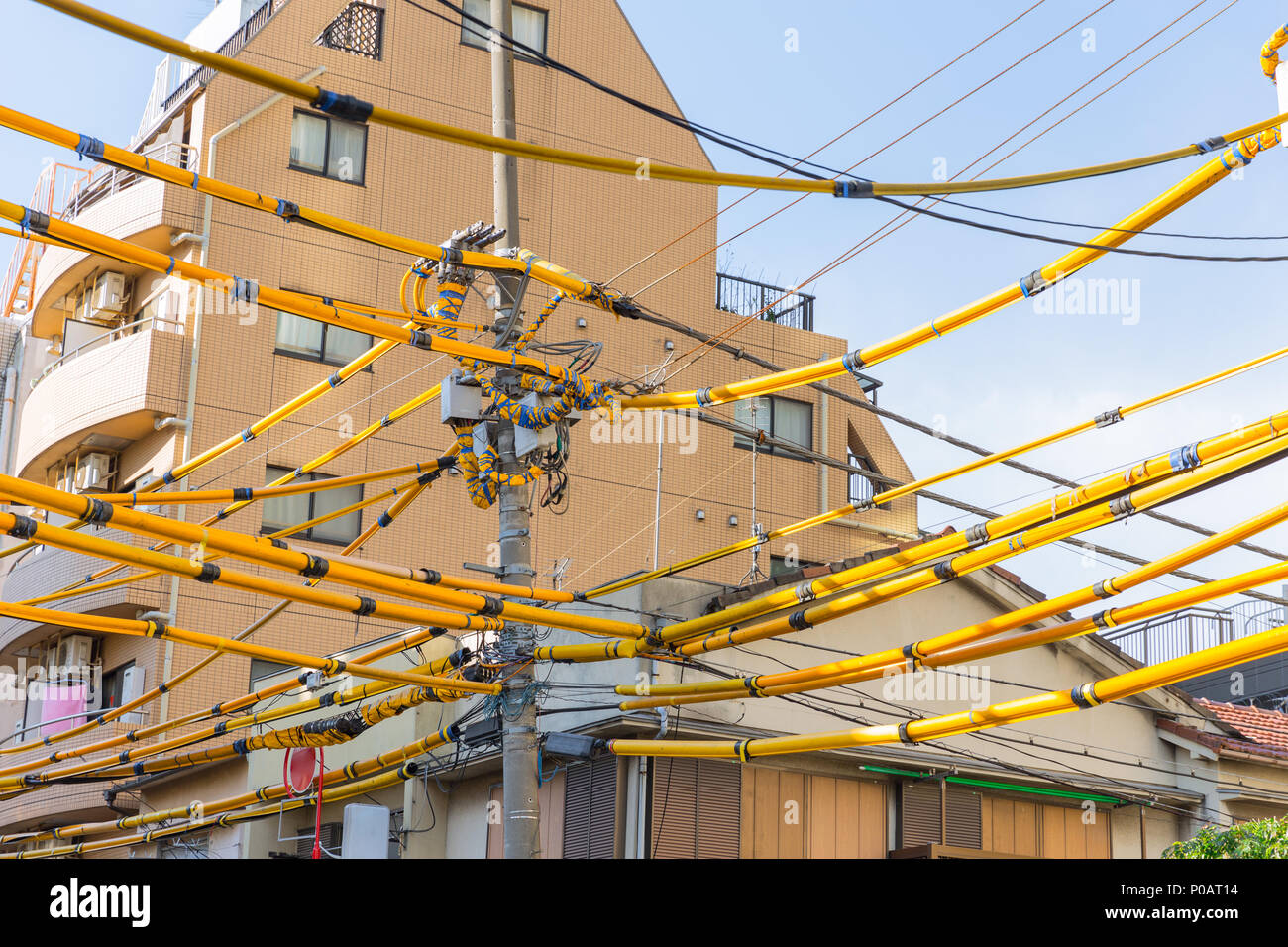 electricity cable cover for protective and safety area in village city in Japan. Stock Photo