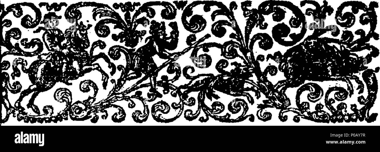 . English: Fleuron from book: A new history of the life and reign of the Czar Peter the Great, Emperor of all Russia, and Father of his country. Giving an exact Relation of I. His Travels, Studies, and Personal Fatigues, for the attaining of Knowledge in Civil and Military Affairs, and the Improvement of his Subjects. II. His Introduction of Arts and Sciences, a Naval Force, and Commerce with foreign Nations: Also his many Reformations in Church and State, the Army, and the Customs and Manners of his People. III. His Wars with the Swedes, Turks, Tartars, and Persians; Victories by Sea and Land Stock Photo