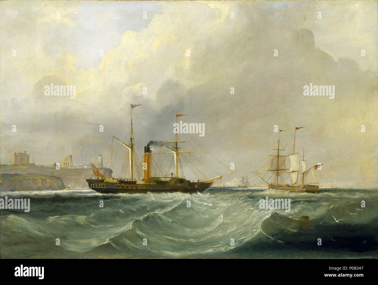 . English A paddle steamer off the Tyne Oil painting . Early mid