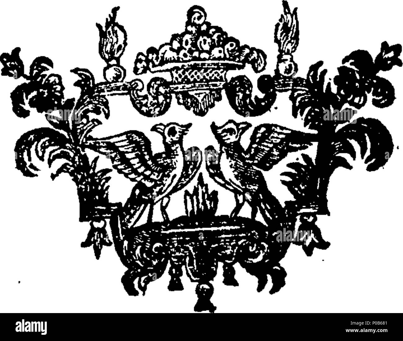 . English: Fleuron from book: A plot discovered: carried on boldly, these many years by false brethren against the new converts from popery to the protestant religion, in a book, entitled, The spirit of the French refugees manifested. Being a General and Particular Apology, &c. Wherein Is set forth, the Insolence and Ingratitude, of the greatest Part of the French Refugees, towards the English, their Benefactors; their domineering Spirit and Wickedness towards those unhappy Converts, (their Countrymen) and to all poor Protestant Strangers in general; their Fanatical Discipline; their open Ende Stock Photo