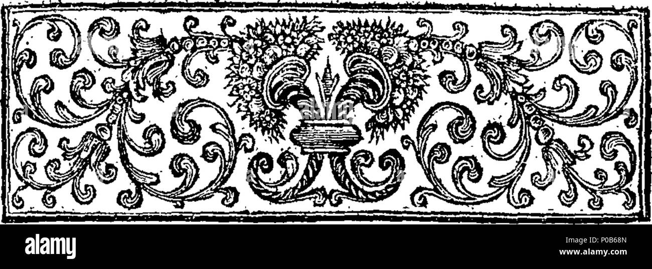 . English: Fleuron from book: A plot discovered: carried on boldly, these many years by false brethren against the new converts from popery to the protestant religion, in a book, entitled, The spirit of the French refugees manifested. Being a General and Particular Apology, &c. Wherein Is set forth, the Insolence and Ingratitude, of the greatest Part of the French Refugees, towards the English, their Benefactors; their domineering Spirit and Wickedness towards those unhappy Converts, (their Countrymen) and to all poor Protestant Strangers in general; their Fanatical Discipline; their open Ende Stock Photo