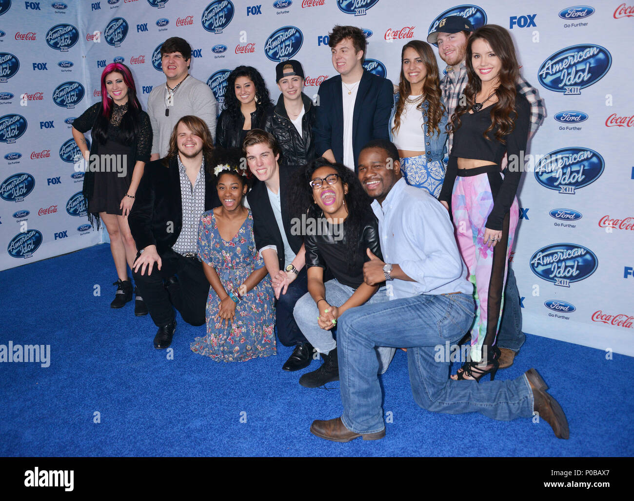 ZD8 8448 at the American Idol X!!! Finalists Party-2014 at the Fig & Olive Restaurant in Los Angeles. Finalists Jessica Meuse, Dexter Roberts, Jena Irene, MK Nobilette, Alex Preston, Emily Piriz, Ben Briley, Kristen O'Connor (Bottom L-R) Caleb Johnson, Malaya Watson, Sam Woolf, Majesty Rose and C.J. Harris attends FOX's 'American Idol XIII' finalists party at Fig & Olive Melrose PlaceThirteen Finalists 315  Event in Hollywood Life - California, Red Carpet Event, USA, Film Industry, Celebrities, Photography, Bestof, Arts Culture and Entertainment, Topix Celebrities fashion, Best of, Hollywood L Stock Photo