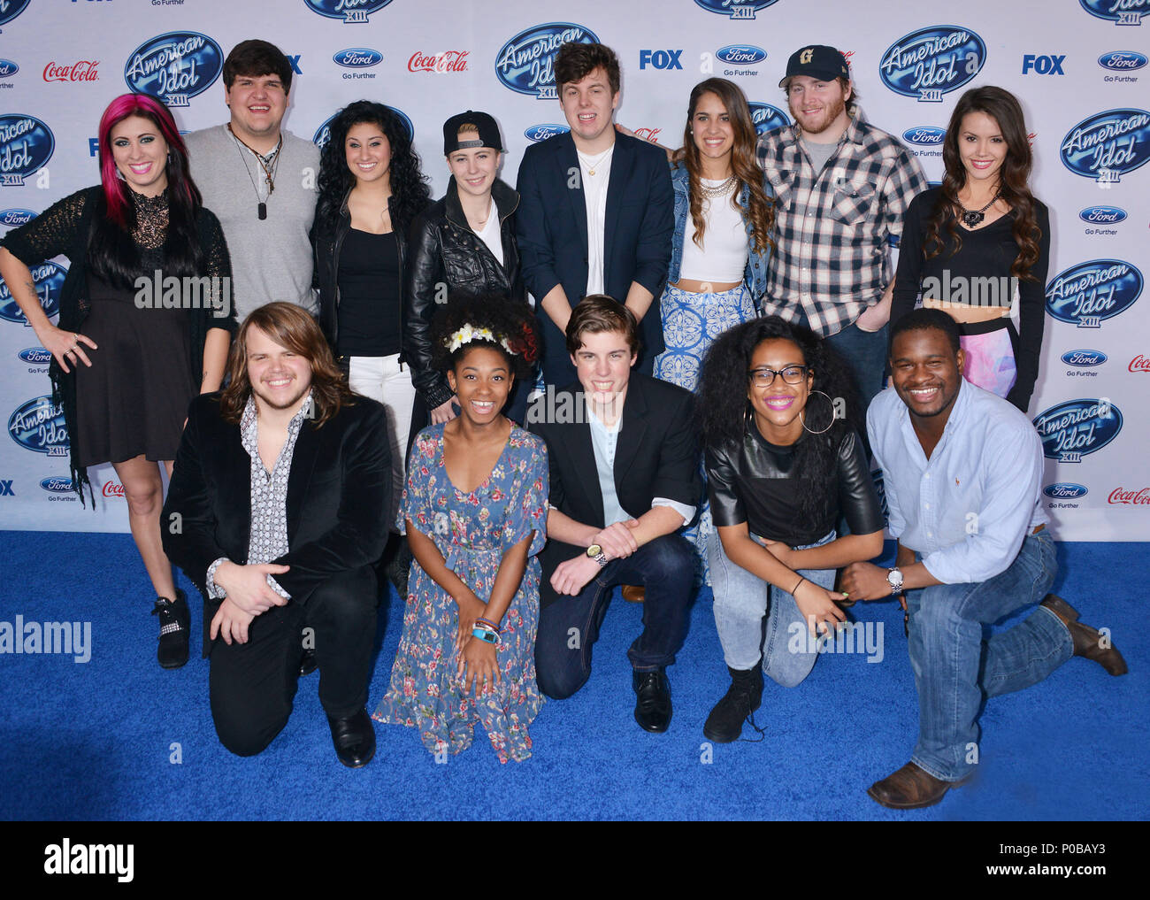 ZD8 8458 at the American Idol X!!! Finalists Party-2014 at the Fig & Olive Restaurant in Los Angeles. Finalists Jessica Meuse, Dexter Roberts, Jena Irene, MK Nobilette, Alex Preston, Emily Piriz, Ben Briley, Kristen O'Connor (Bottom L-R) Caleb Johnson, Malaya Watson, Sam Woolf, Majesty Rose and C.J. Harris attends FOX's 'American Idol XIII' finalists party at Fig & Olive Melrose PlaceThirteen Finalists 316  Event in Hollywood Life - California, Red Carpet Event, USA, Film Industry, Celebrities, Photography, Bestof, Arts Culture and Entertainment, Topix Celebrities fashion, Best of, Hollywood L Stock Photo