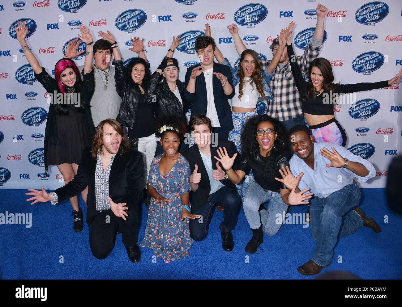 ZD8 8480 at the American Idol X!!! Finalists Party-2014 at the Fig & Olive Restaurant in Los Angeles. Finalists Jessica Meuse, Dexter Roberts, Jena Irene, MK Nobilette, Alex Preston, Emily Piriz, Ben Briley, Kristen O'Connor (Bottom L-R) Caleb Johnson, Malaya Watson, Sam Woolf, Majesty Rose and C.J. Harris attends FOX's 'American Idol XIII' finalists party at Fig & Olive Melrose PlaceThirteen Finalists 317  Event in Hollywood Life - California, Red Carpet Event, USA, Film Industry, Celebrities, Photography, Bestof, Arts Culture and Entertainment, Topix Celebrities fashion, Best of, Hollywood L Stock Photo