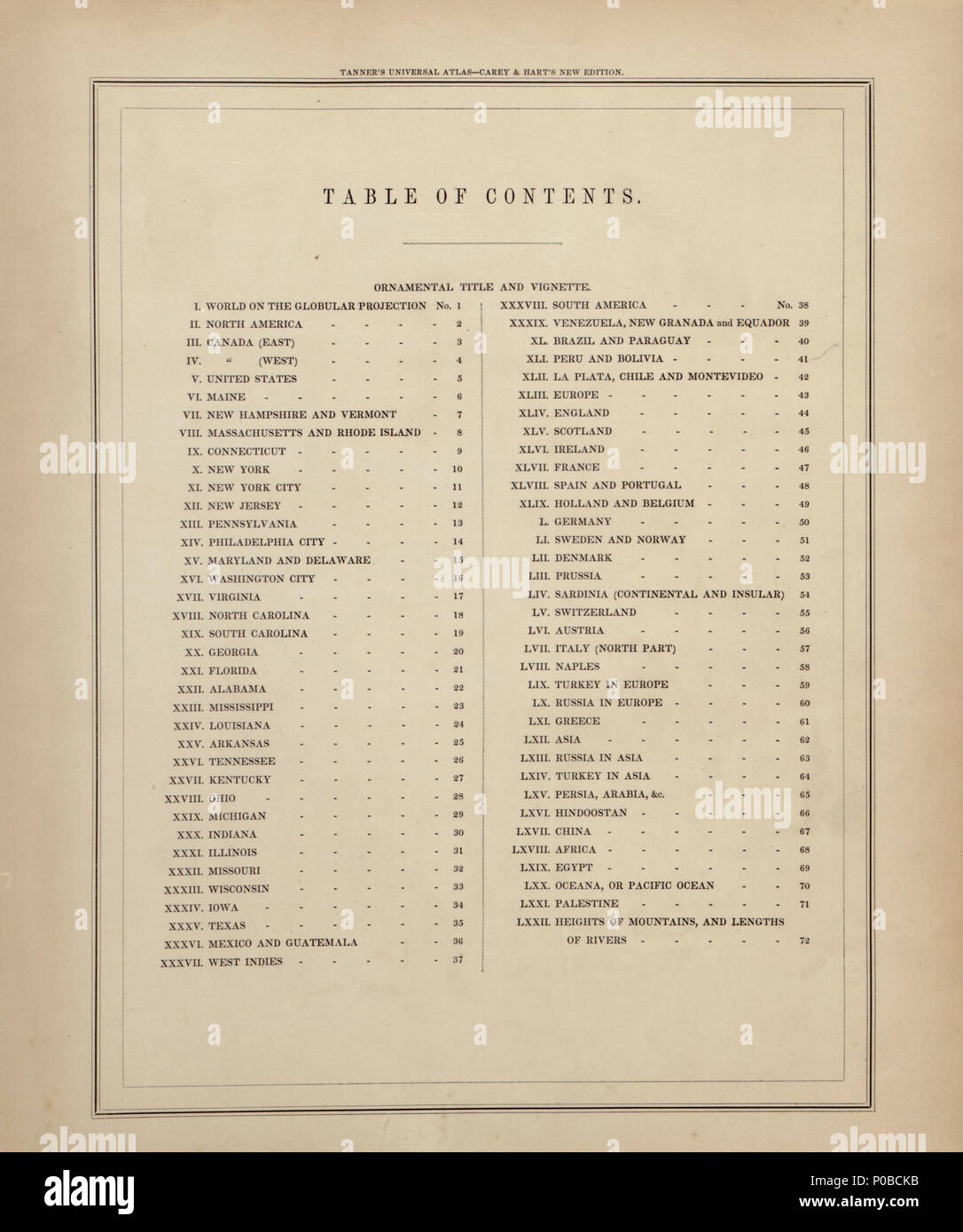 . English: Relief shown by hachures. Differs from other 1844 ed. in that the printed plate numbers on 34 maps do not correspond to the plate numbers printed in the table of contents. Engraved t.p. LC Civil War maps (2nd ed.), S193 Phillips, 4324 Available also through the Library of Congress Web site as a raster image. LC copy signed in ink on front fly-leaf 'Sherman 1844'. Numerous ink and pencil annotations on margins and versos of maps, including 7 maps. LC copy rebound and boxed in green cloth, with all pages encapsulated. Original boards with Sherman bookplate retained in box.  . A new un Stock Photo