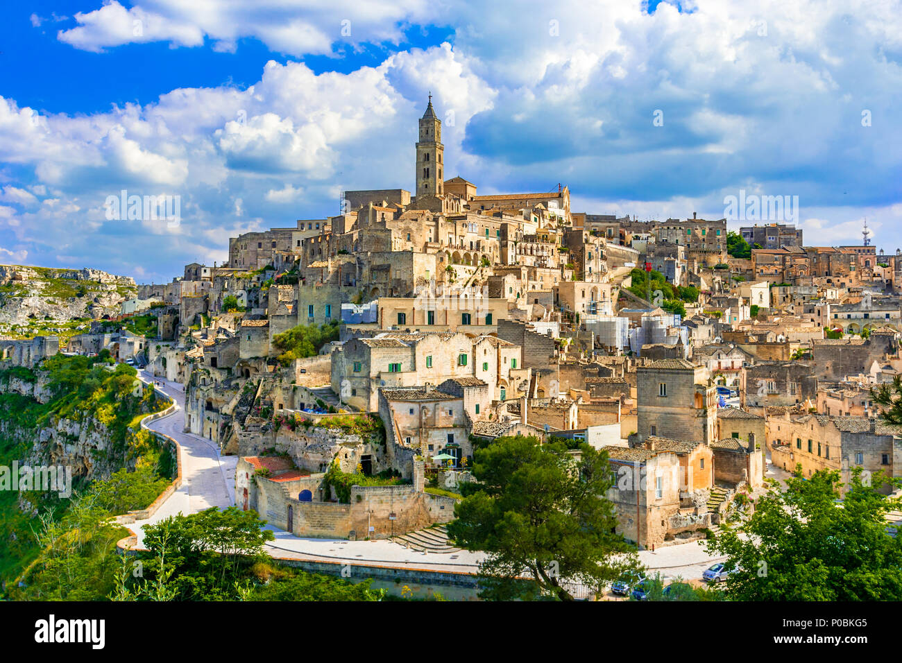 Matera, Basilicata, Italy: Landscape view of the old town - Sassi di Matera, European Capital of Culture, at dawn Stock Photo