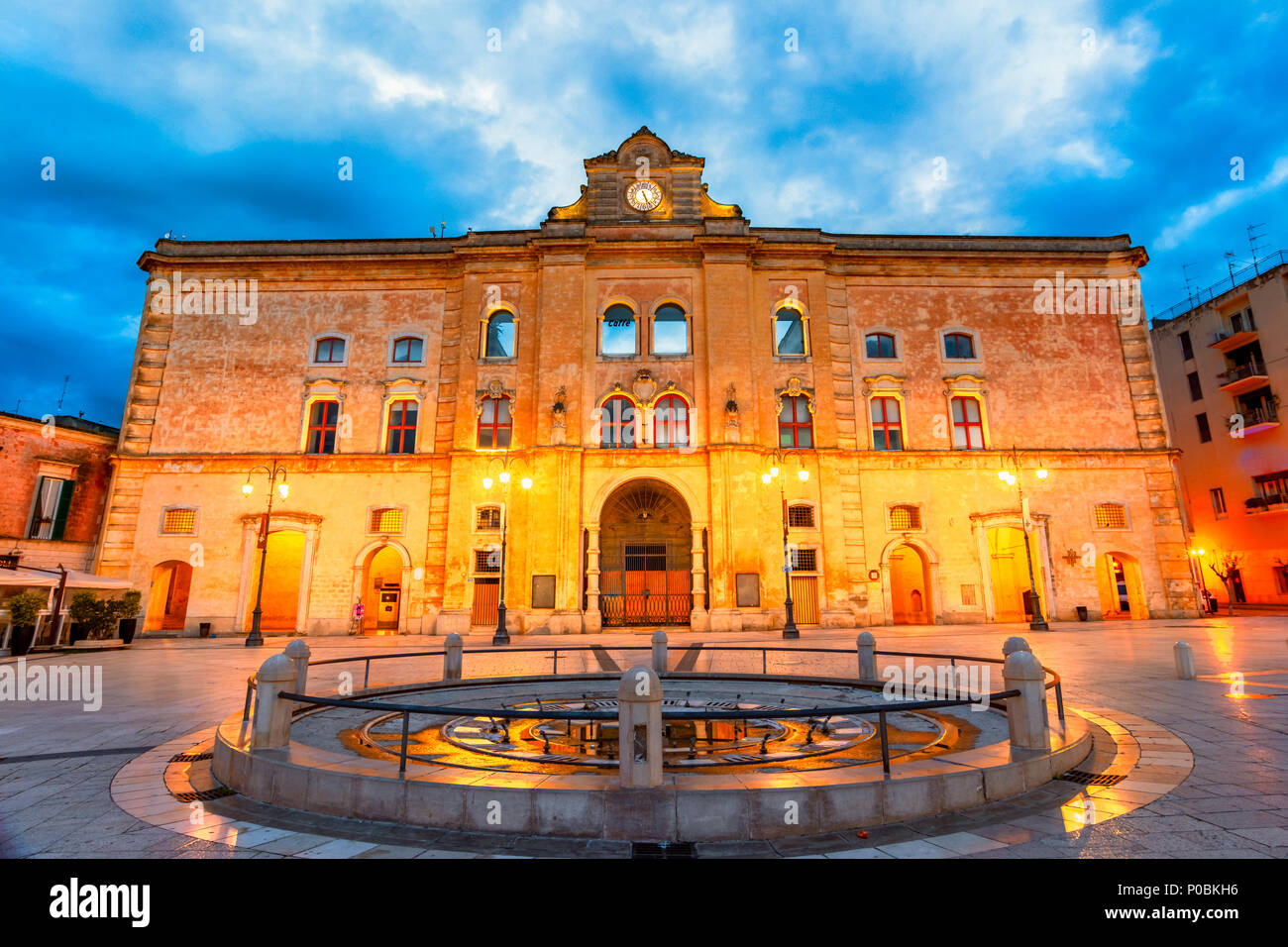 Matera, Basilicata, Italy: Night view of the Vittorio Veneto square before sunrise Stock Photo
