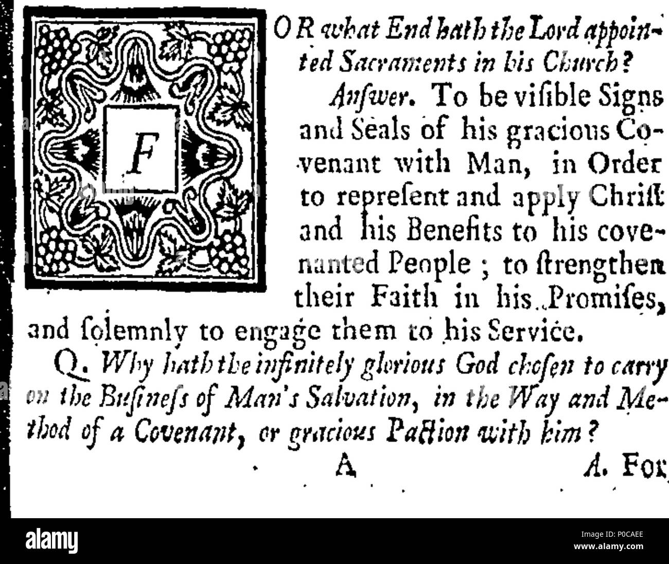 . English: Fleuron from book: A sacramental catechism: or, a familiar instructor for young communicants. Plainly unfolding the Nature of the Covenant of Grace, With the Two Seals thereof, Baptism and the Lord's Supper. Wherein, Especially the Sacrament of the Lord's Supper, is fully and distinctly handled, both in a Doctrinal and Practical Manner. With many Cases of Conscience relative thereto, Intermixed and Resolved, for the Relief and Support of those who are exercised to Godliness. With an Appendix, Containing suitable Materials for Meditation and Prayer, both before and after Partaking. B Stock Photo