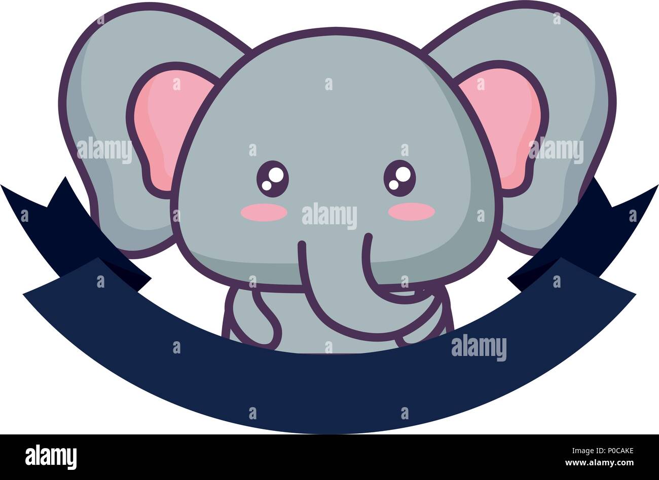 decorative ribbon with cute elephant icon over white background, vector ...