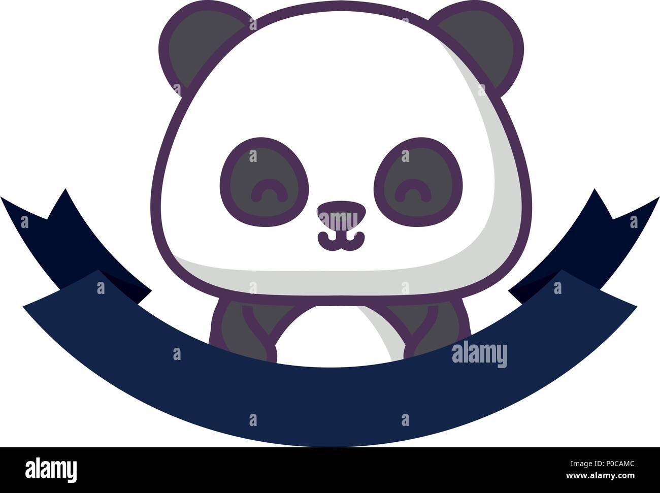 decorative ribbon and cute panda bear icon over white background ...