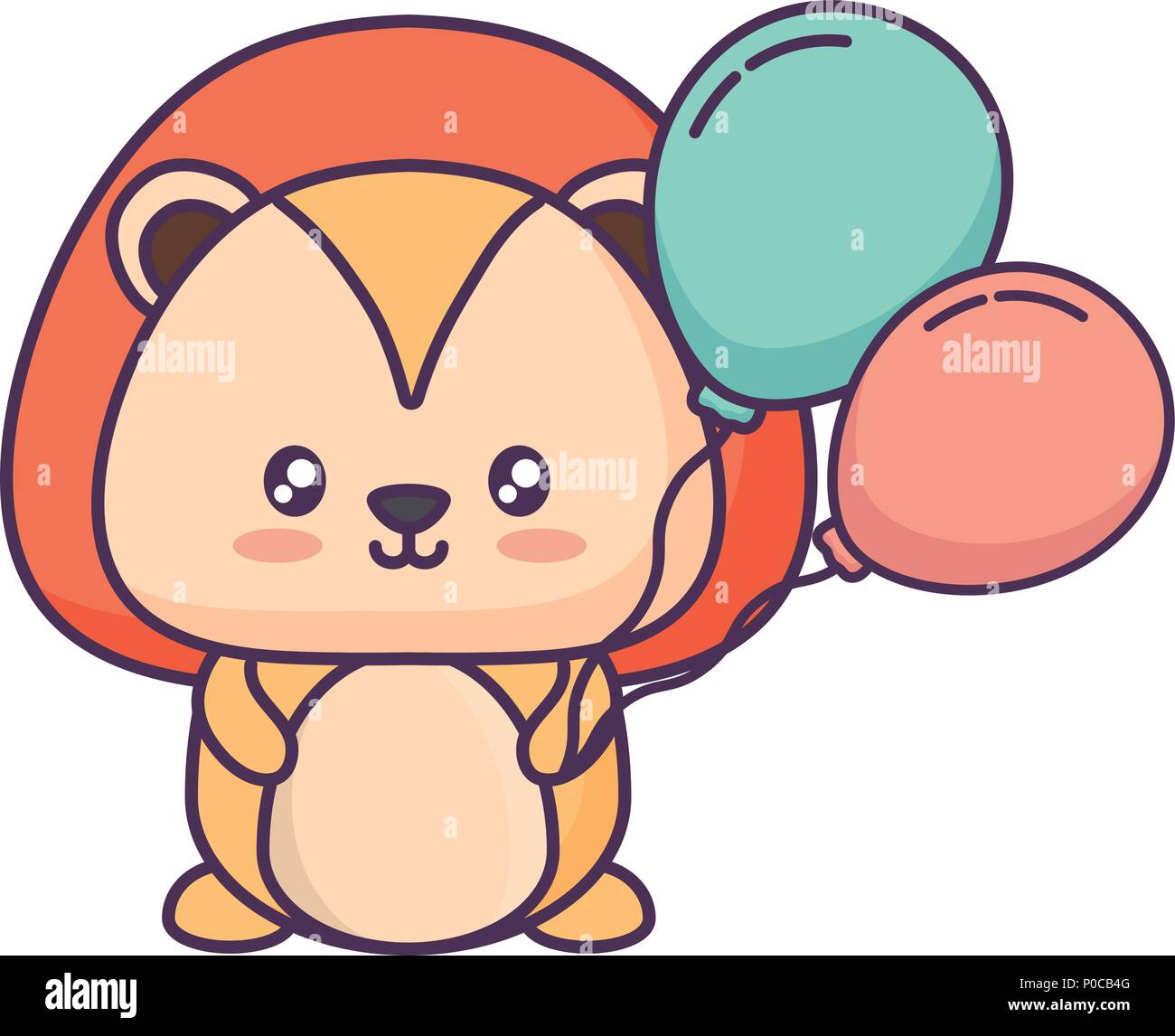 cute lion with balloons over white background, vector illustration ...