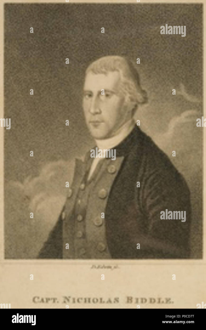 . English: Captain Nicholas Biddle at Biographical sketches of distinguished American naval heroes in the War of the Revolution, between the American Republic and the Kingdom of Great Britain (1823)  . 1823. S. Andrus 23 Com. Nicholas - Biographical sketches of distinguished American naval heroes in the War of the Revolution, between the American Republic and the Kingdom of Great Britain Stock Photo