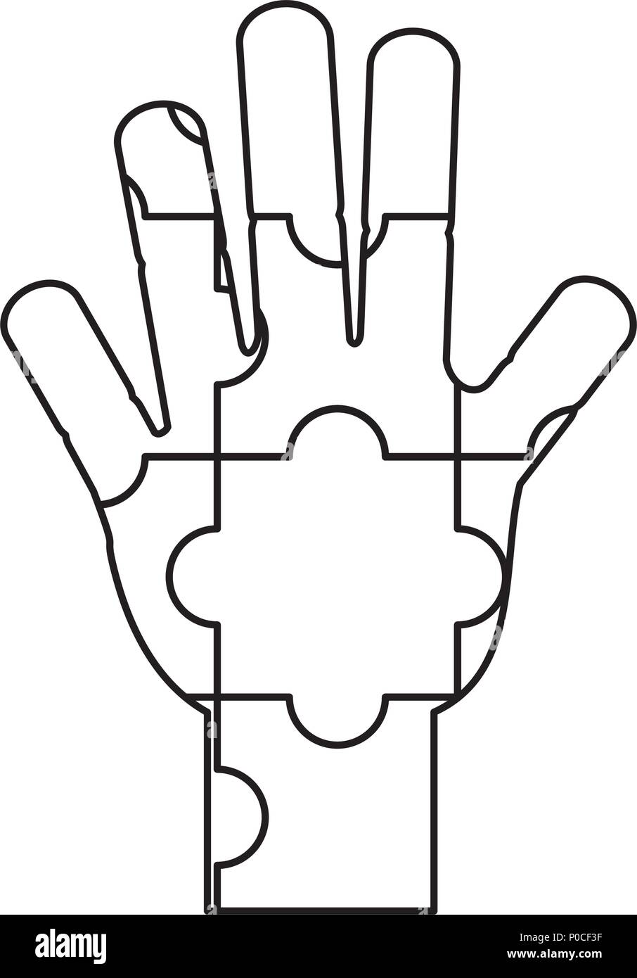 Puzzle Pieces In Hand Shape Over White Background Vector Illustration Stock Vector Image Art Alamy