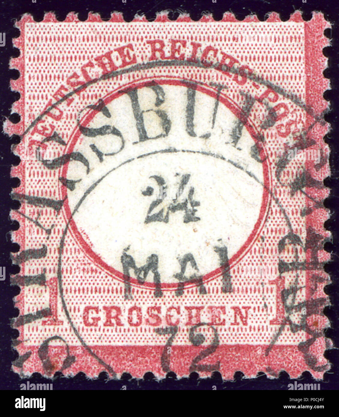 . English: Stamp of Germany, issue 1872, Hufeisen cancelled at STRASSBURG (Alsace) on 24-5-72. Michel N°4 (small shield).  . 15 August 2014, 00:39:06. Jacquesverlaeken 1 1872 1Groschen Strassburg Mi4 Stock Photo
