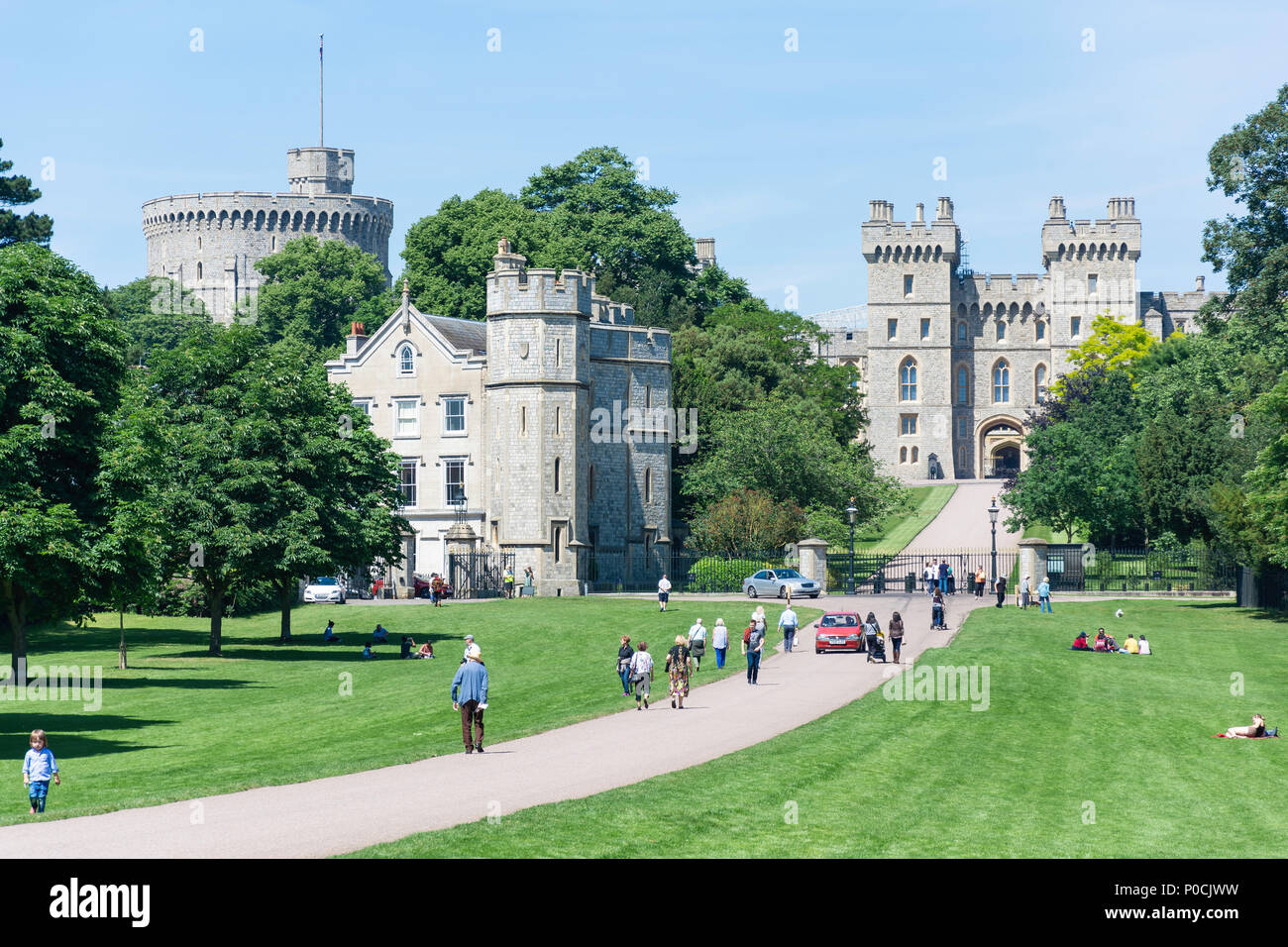 Windsor Castle from Long Walk, Windsor, Berkshire, England, United Kingdom Stock Photo