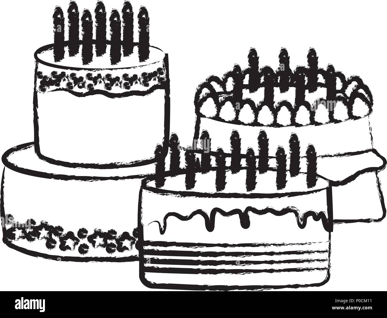 Birthday cakes with candles over white background, vector illustration ...