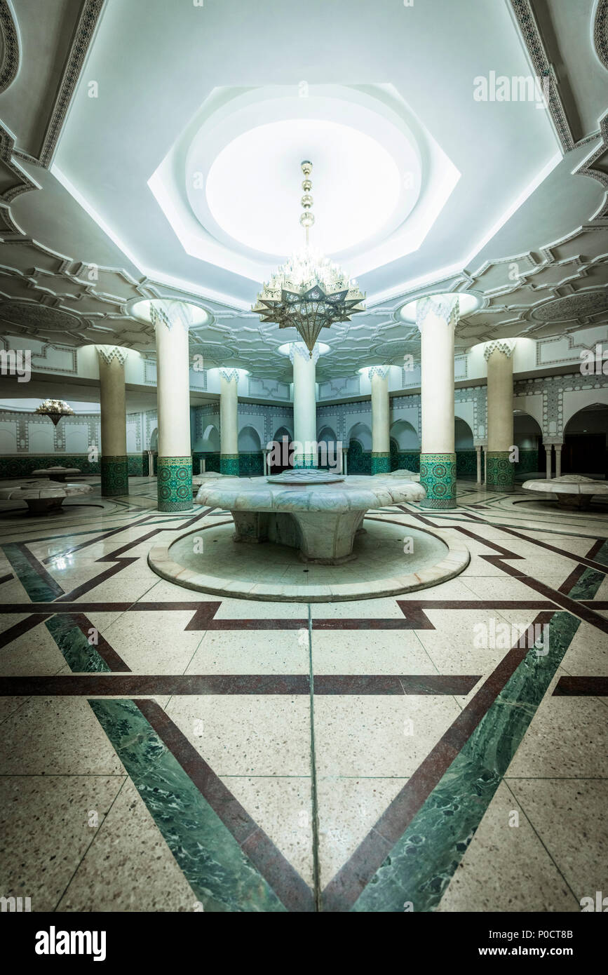 Interior view, Washroom, Hassan II Mosque, Grande Mosquée Hassan II, Moorish Architecture, Casablanca, Morocco Stock Photo